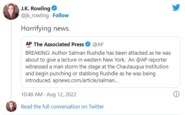 Amenazan de muerte a J. K. Rowling por expresar apoyo a Salman Rushdie