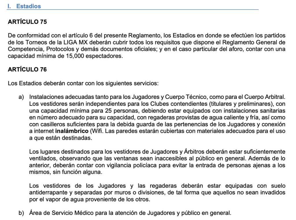 Reglamento de la Liga MX sobre los estadios
