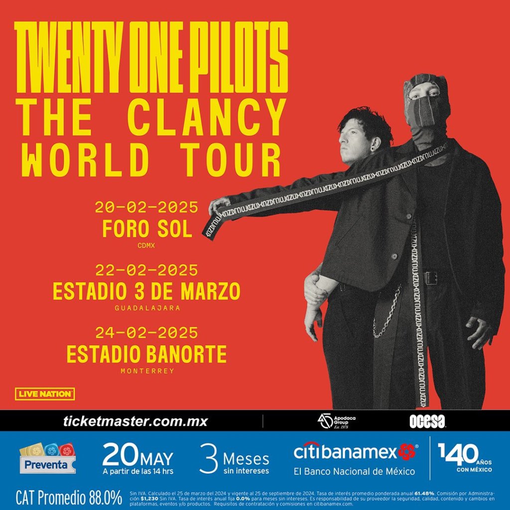 Twenty One Pilots anuncia conciertos en CDMX, Guadalajara y Monterrey