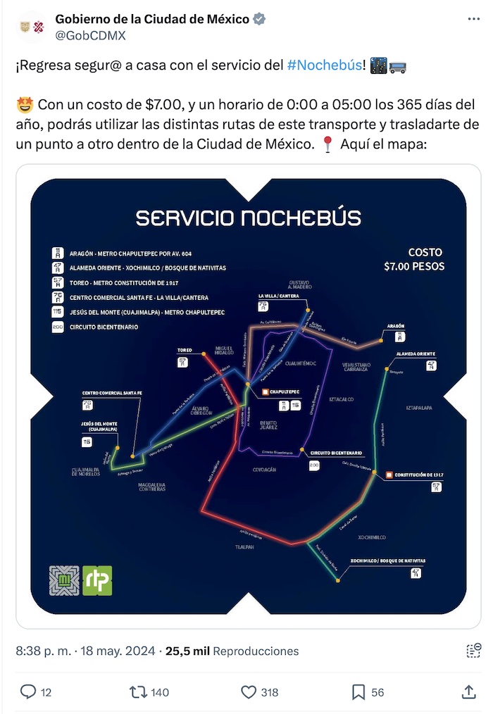 Conoce horarios y rutas del Nochebús de RTP en CDMX